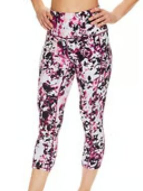 Gaiam Women's Pink & Black Printed High-Waist Capris